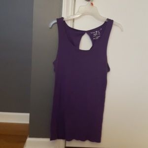 Purple tank top with oval cut out in back